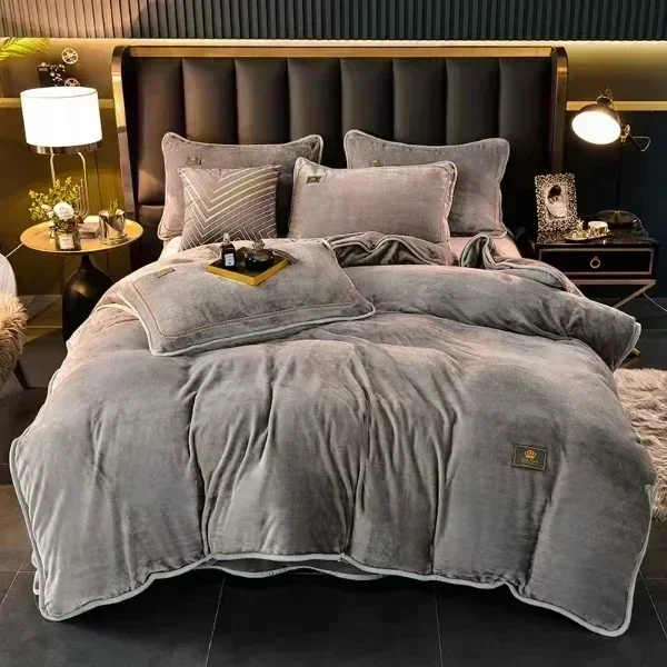 High-end Milk Velvet Autumn Winter Warm Duvet Cover Set with Bed Sheet Quilt Cover and Pillowcases Warmth Cozy Bedding Set Queen - Image 14