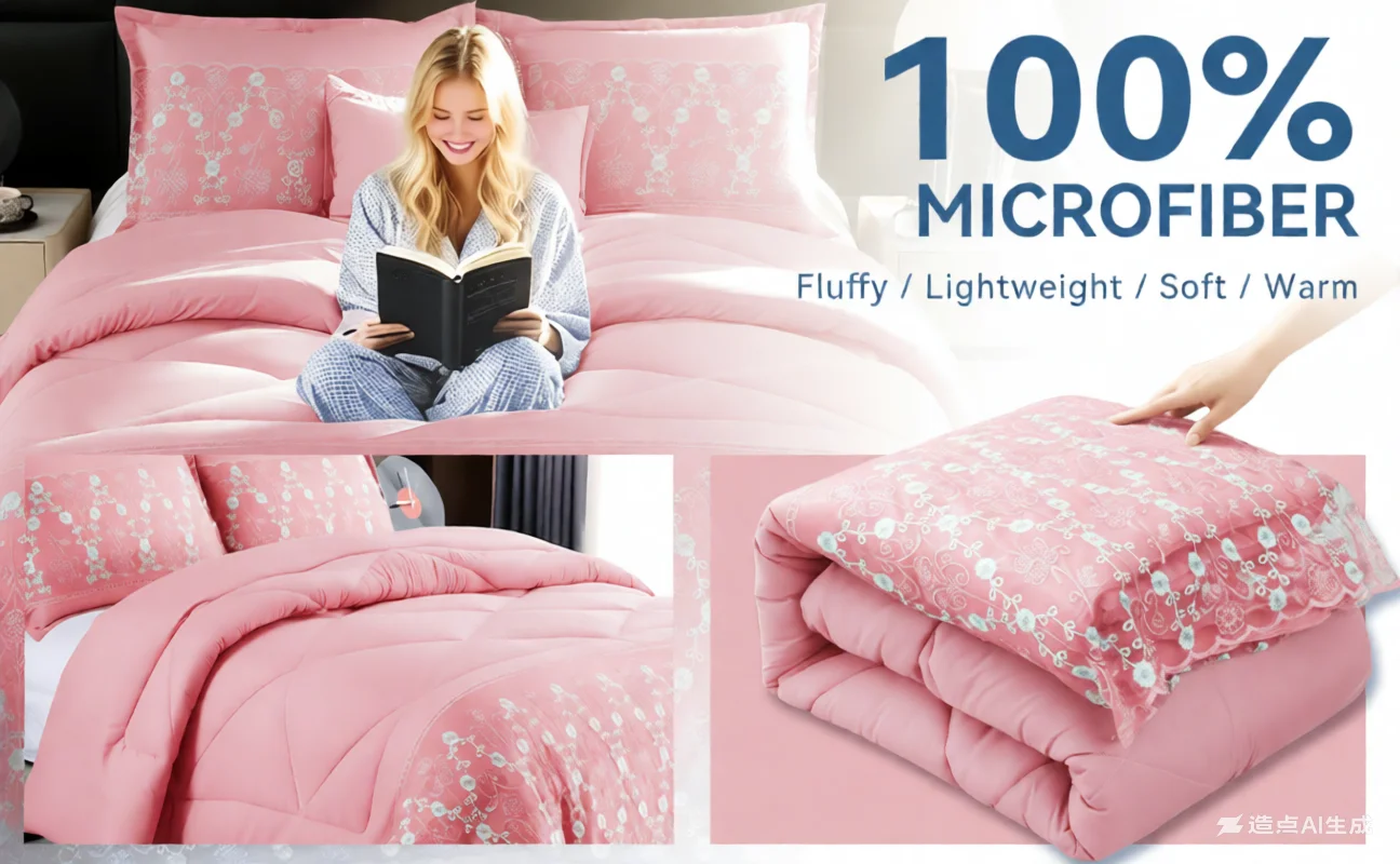 Lace Floral Comforter Set 3-Piece, Machine Washable, Soft & Breathable, All-Season Lightweight Bedding for Bedroom/Guest Room - Image 5
