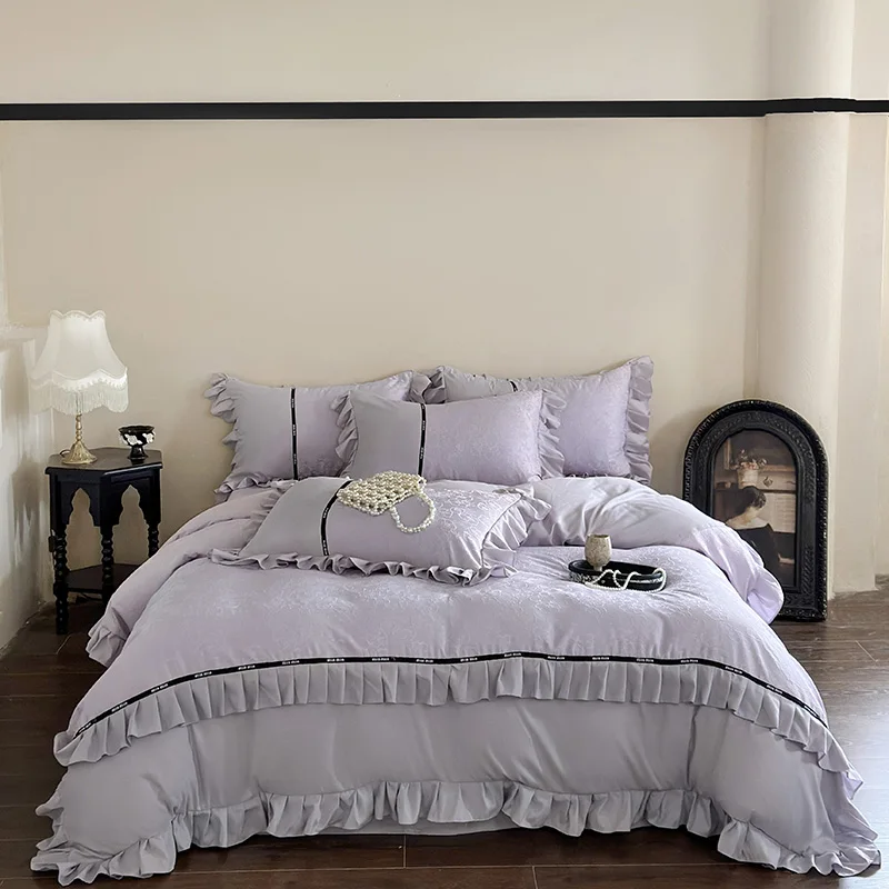 3pcs Princess Style Bedding Set Ruffles Floral Duvet Cover Set (1*Duvet Cover + 2*Pillowcase Without Core)For Bedroom Guest Room - Image 5