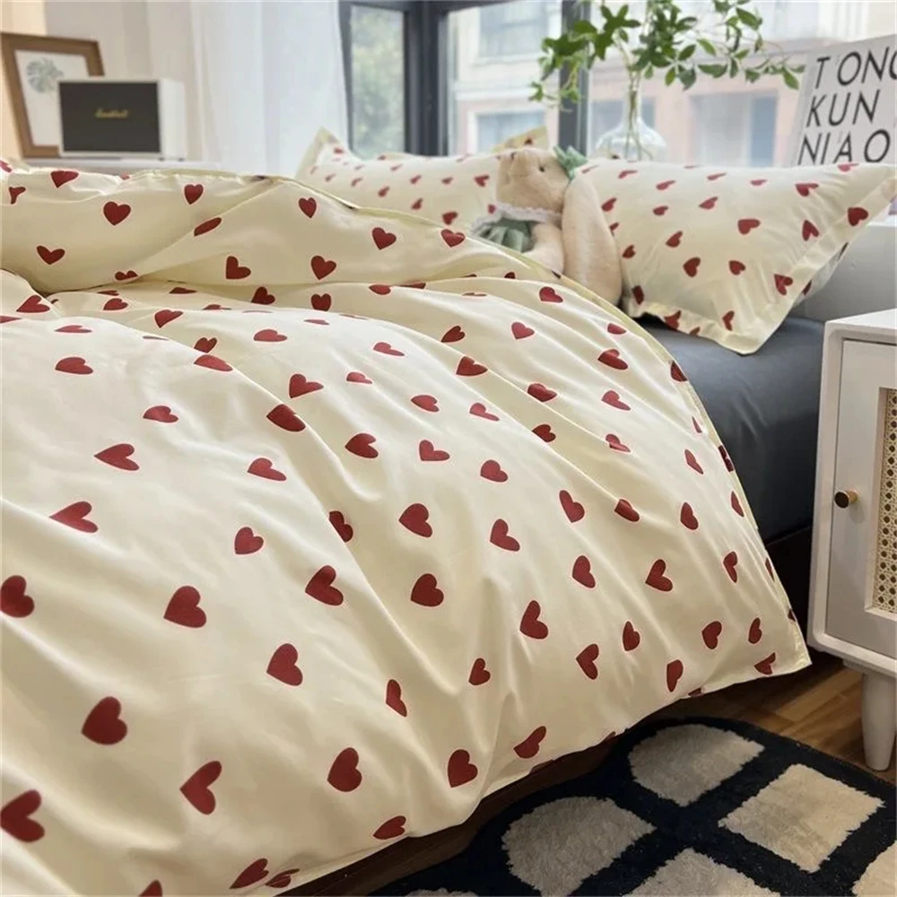 Korean Style Bedding Set Kid Adult Twin Full Queen Size Bed Flat Sheet Set Pillowcase Bed Linen Love Heart Duvet Cover - Image 6
