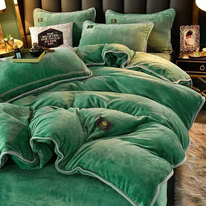 High-end Milk Velvet Autumn Winter Warm Duvet Cover Set with Bed Sheet Quilt Cover and Pillowcases Warmth Cozy Bedding Set Queen - Image 17
