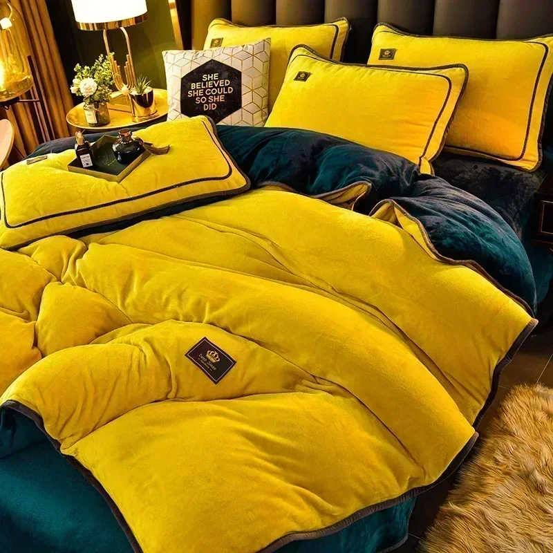 High-end Milk Velvet Autumn Winter Warm Duvet Cover Set with Bed Sheet Quilt Cover and Pillowcases Warmth Cozy Bedding Set Queen - Image 12