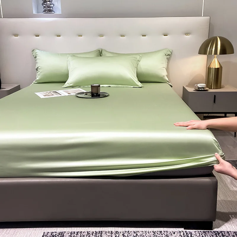 Fitted Sheet Pure Color Silk Bed Sheet Pure Natural Mulberry Silk Mattress Cover Elastic Band Fixed Silk Bedding 140x190Cm - Image 11