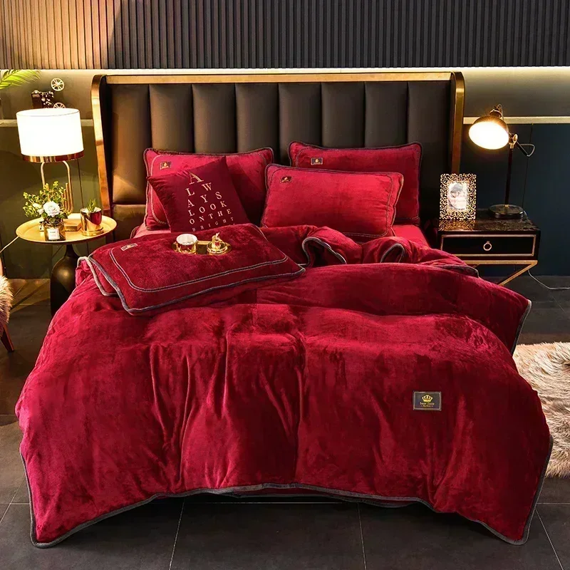 High-end Milk Velvet Autumn Winter Warm Duvet Cover Set with Bed Sheet Quilt Cover and Pillowcases Warmth Cozy Bedding Set Queen - Image 2