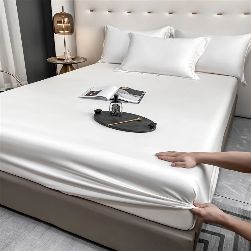 Fitted Sheet Pure Color Silk Bed Sheet Pure Natural Mulberry Silk Mattress Cover Elastic Band Fixed Silk Bedding 140x190Cm - Image 8