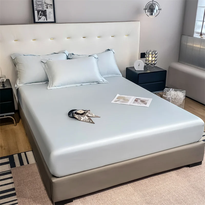Fitted Sheet Pure Color Silk Bed Sheet Pure Natural Mulberry Silk Mattress Cover Elastic Band Fixed Silk Bedding 140x190Cm - Image 2