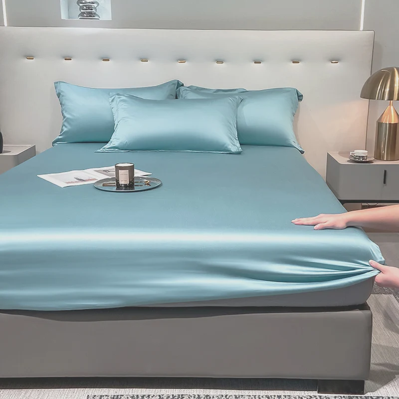 Fitted Sheet Pure Color Silk Bed Sheet Pure Natural Mulberry Silk Mattress Cover Elastic Band Fixed Silk Bedding 140x190Cm - Image 14