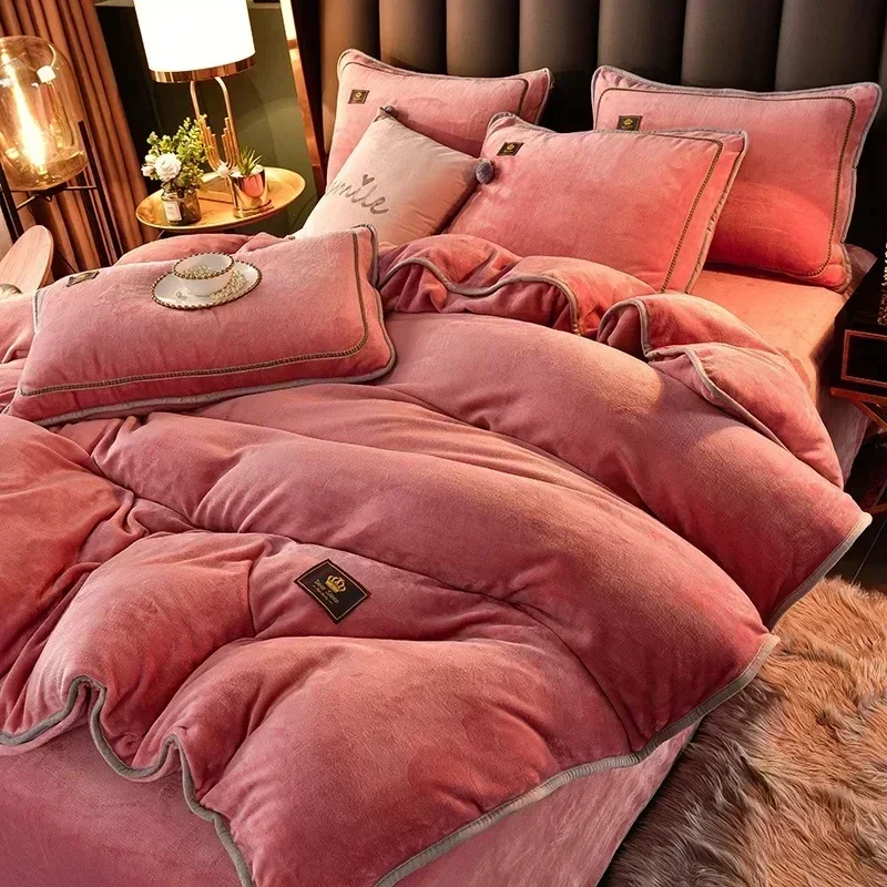 High-end Milk Velvet Autumn Winter Warm Duvet Cover Set with Bed Sheet Quilt Cover and Pillowcases Warmth Cozy Bedding Set Queen - Image 19