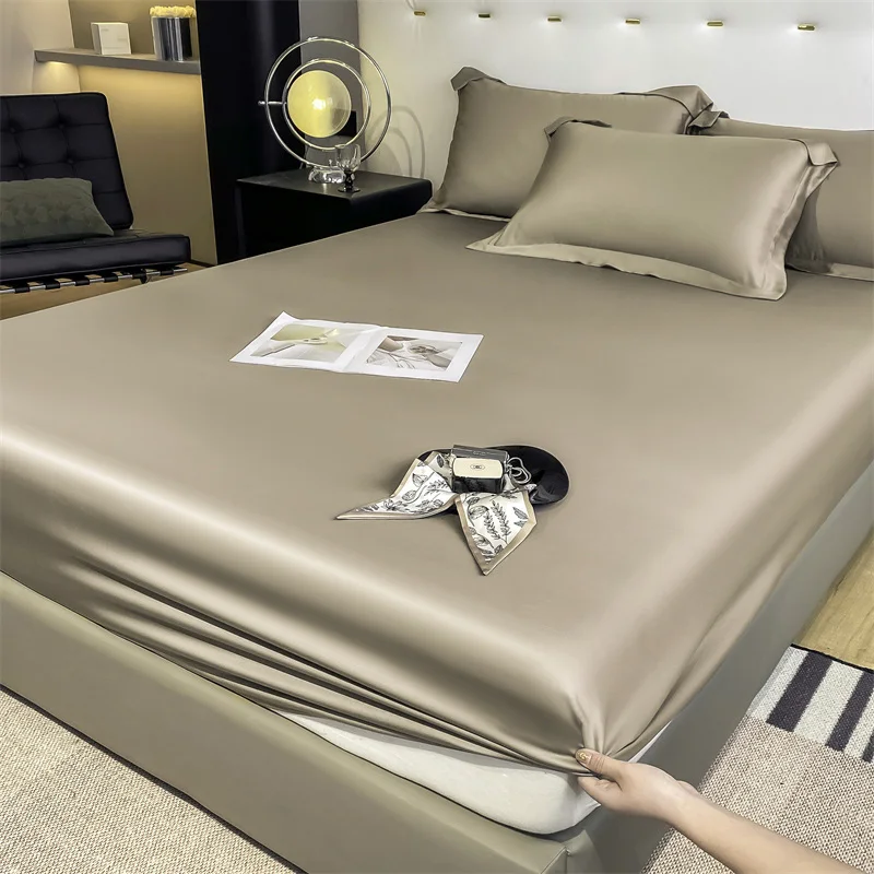 Fitted Sheet Pure Color Silk Bed Sheet Pure Natural Mulberry Silk Mattress Cover Elastic Band Fixed Silk Bedding 140x190Cm - Image 9