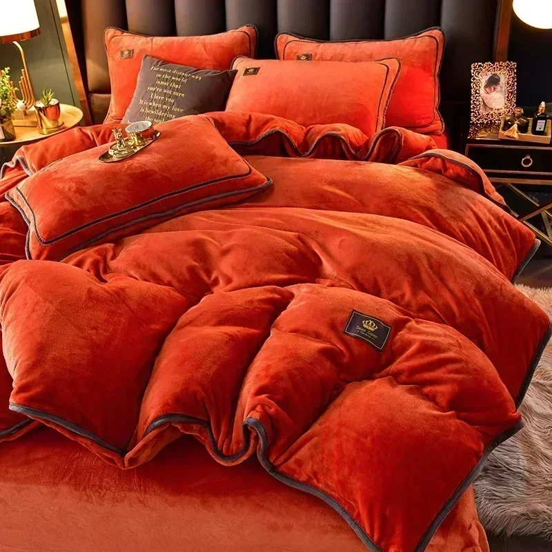 High-end Milk Velvet Autumn Winter Warm Duvet Cover Set with Bed Sheet Quilt Cover and Pillowcases Warmth Cozy Bedding Set Queen - Image 20