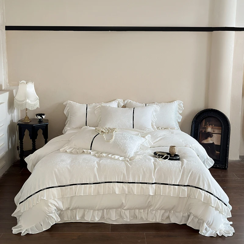 3pcs Princess Style Bedding Set Ruffles Floral Duvet Cover Set (1*Duvet Cover + 2*Pillowcase Without Core)For Bedroom Guest Room