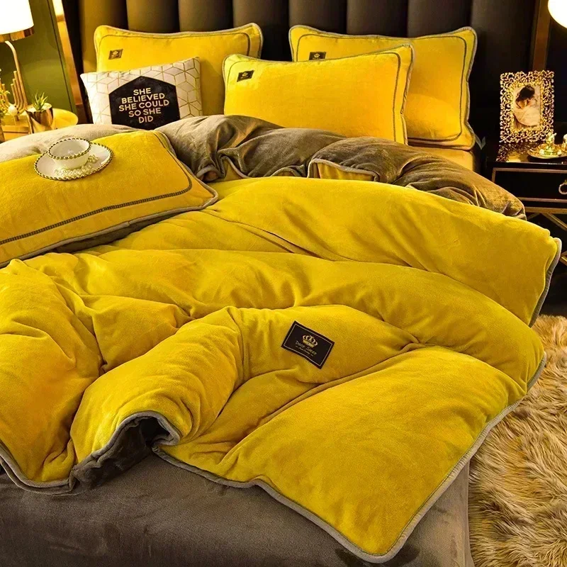 High-end Milk Velvet Autumn Winter Warm Duvet Cover Set with Bed Sheet Quilt Cover and Pillowcases Warmth Cozy Bedding Set Queen - Image 18