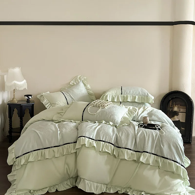 3pcs Princess Style Bedding Set Ruffles Floral Duvet Cover Set (1*Duvet Cover + 2*Pillowcase Without Core)For Bedroom Guest Room - Image 4