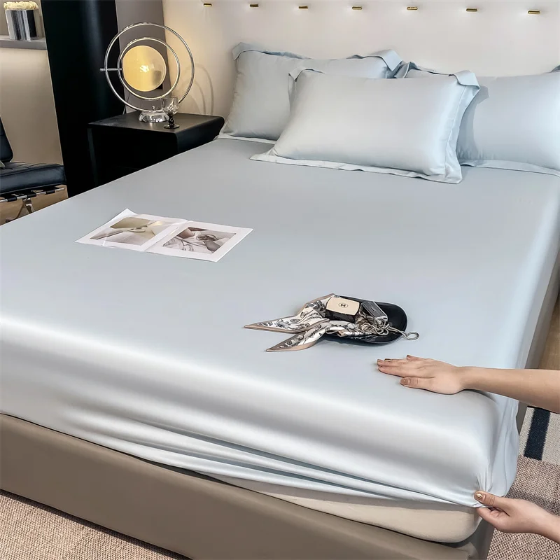 Fitted Sheet Pure Color Silk Bed Sheet Pure Natural Mulberry Silk Mattress Cover Elastic Band Fixed Silk Bedding 140x190Cm - Image 6