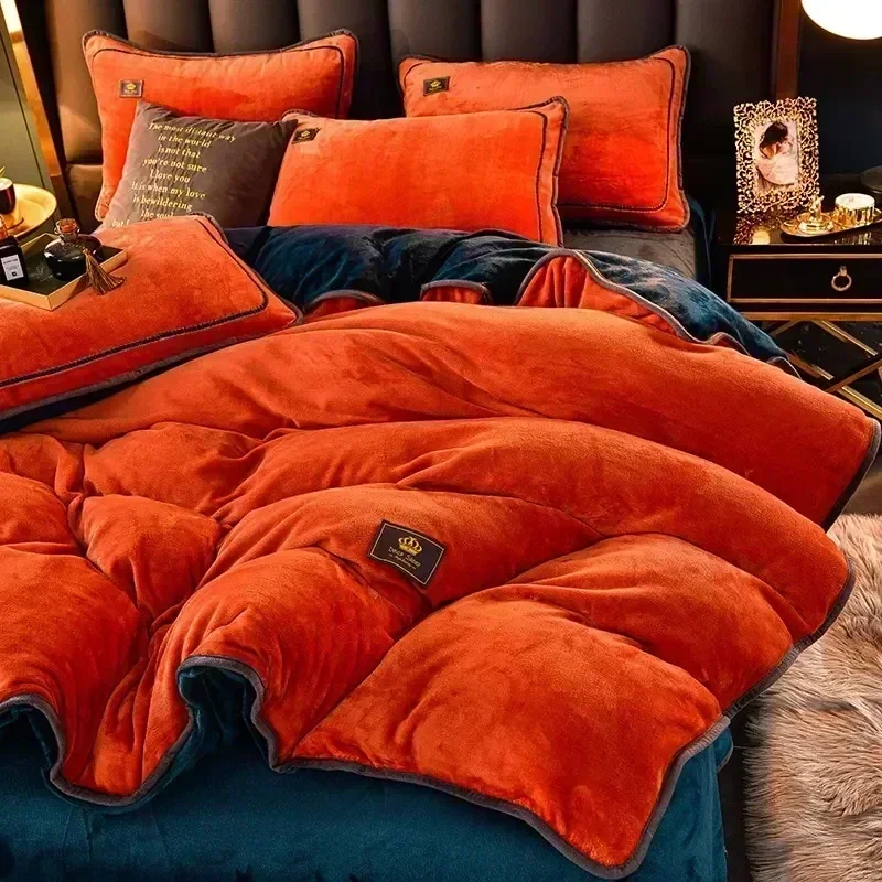 High-end Milk Velvet Autumn Winter Warm Duvet Cover Set with Bed Sheet Quilt Cover and Pillowcases Warmth Cozy Bedding Set Queen - Image 8