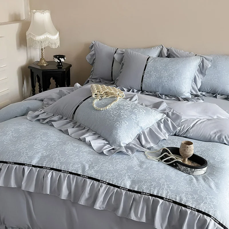 3pcs Princess Style Bedding Set Ruffles Floral Duvet Cover Set (1*Duvet Cover + 2*Pillowcase Without Core)For Bedroom Guest Room - Image 3